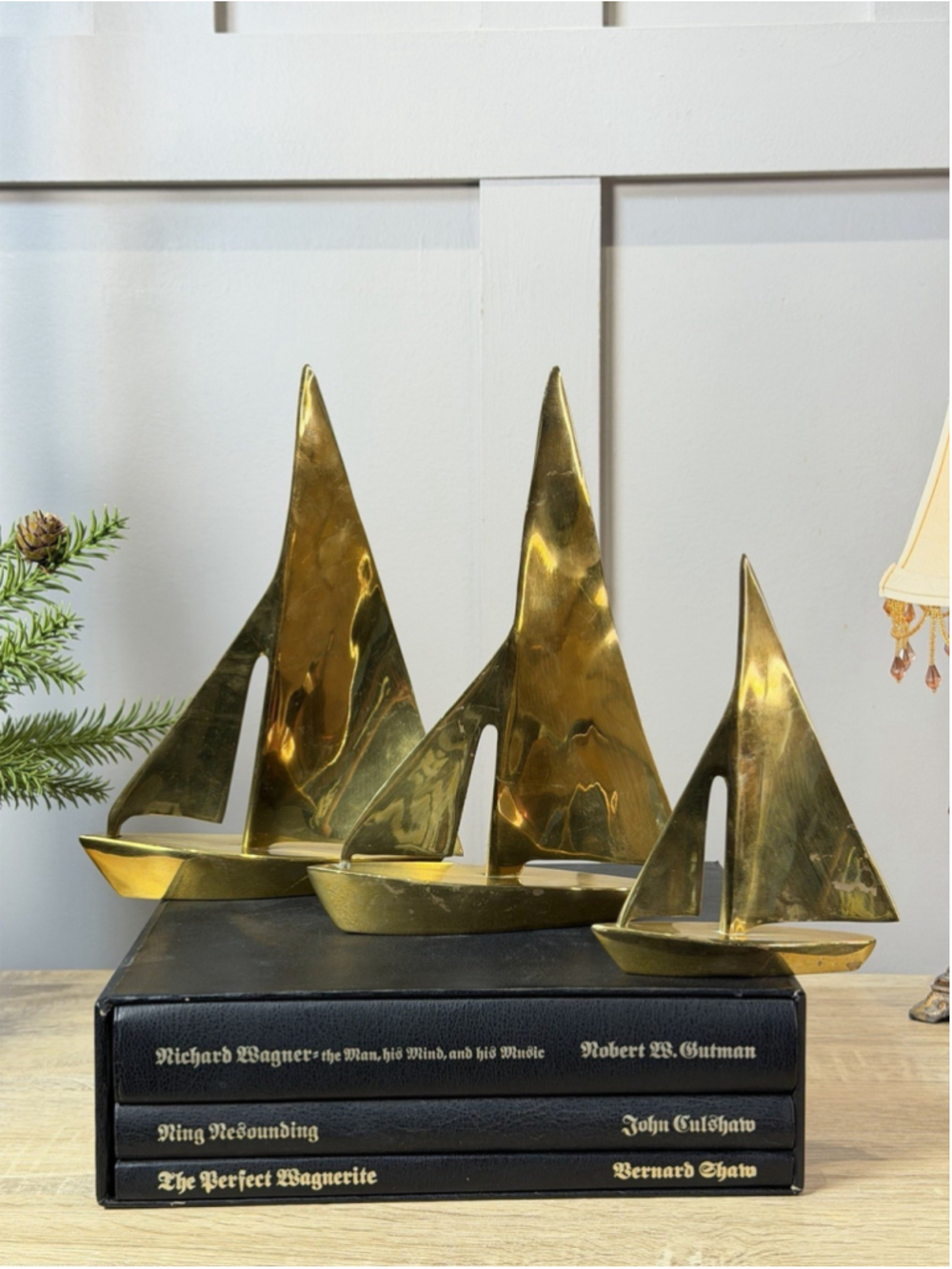 Vintage - Set of 3 Solid Brass Sailboats - Height of Each: 10”/ 9.5“/ 7”tall